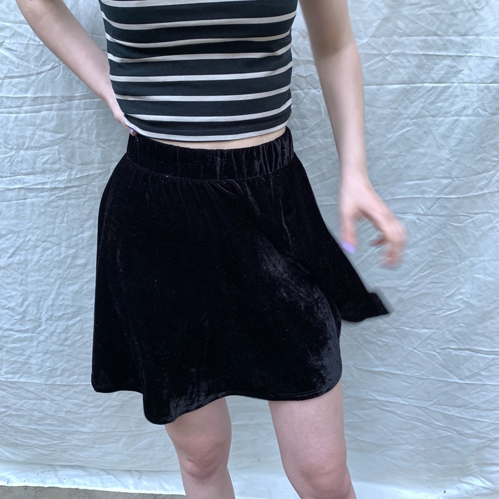 Black velvet high waisted skirt
